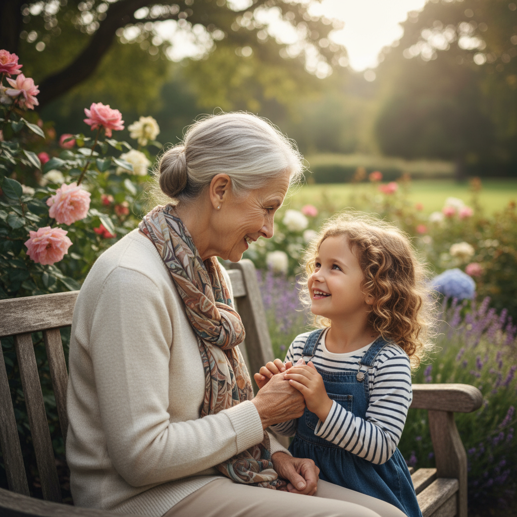 older woman talking to a young girl