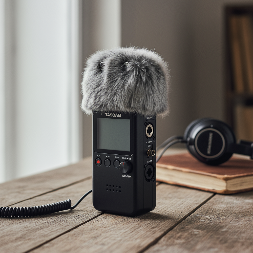Tascam DR-40 digital recorder with windscreen